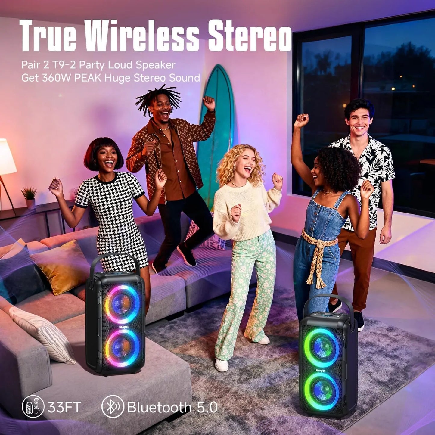 Bluetooth Speaker Loud- (180W PEAK)80W Super Bass, Huge 115Db Sound, Portable Party Wireless Outdoor Speakers/4 Drivers(2*4.04'' Woofer)/Light, IPX5 Large Speaker, 24H, U-Disk, TF Card, AUX, EQ