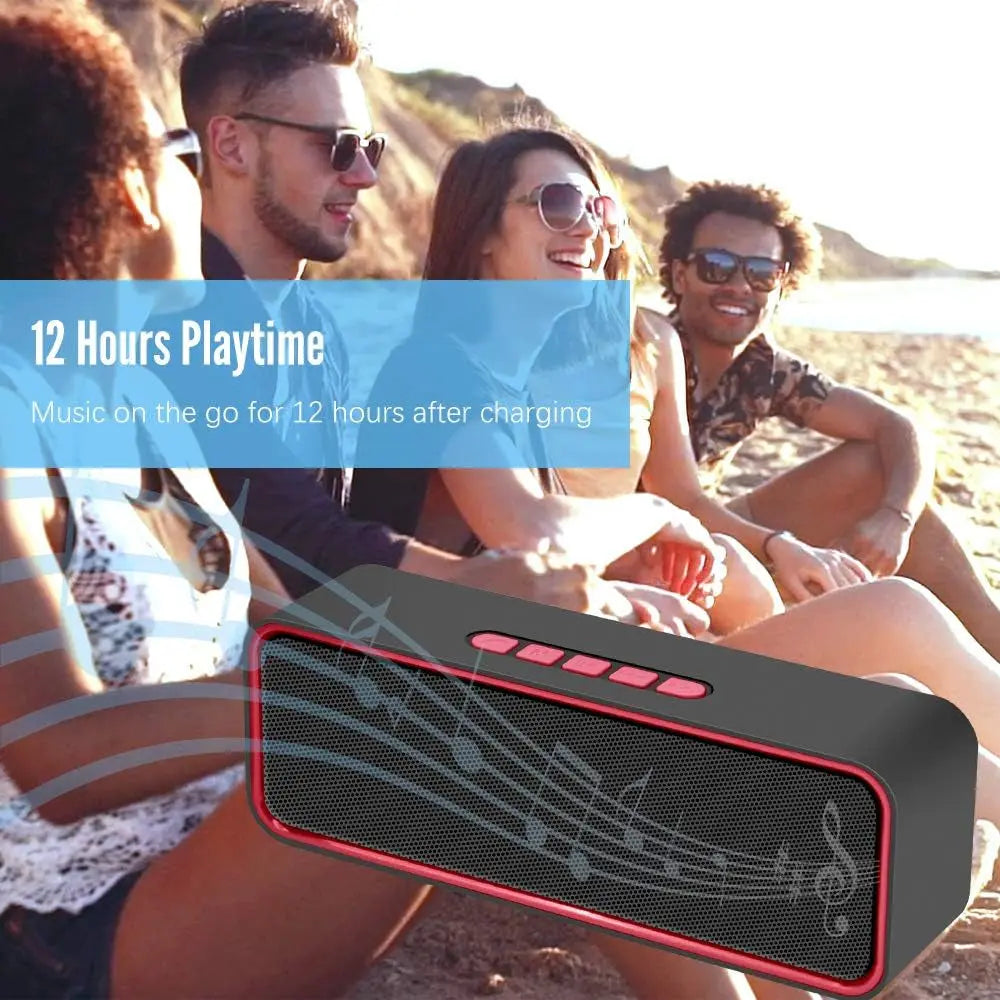 Portable Wireless Speaker, Bluetooth 5.0 Speaker with 3D Stereo Hifi Bass, 1500Mah Battery, 12 Hour Playtime (Red)