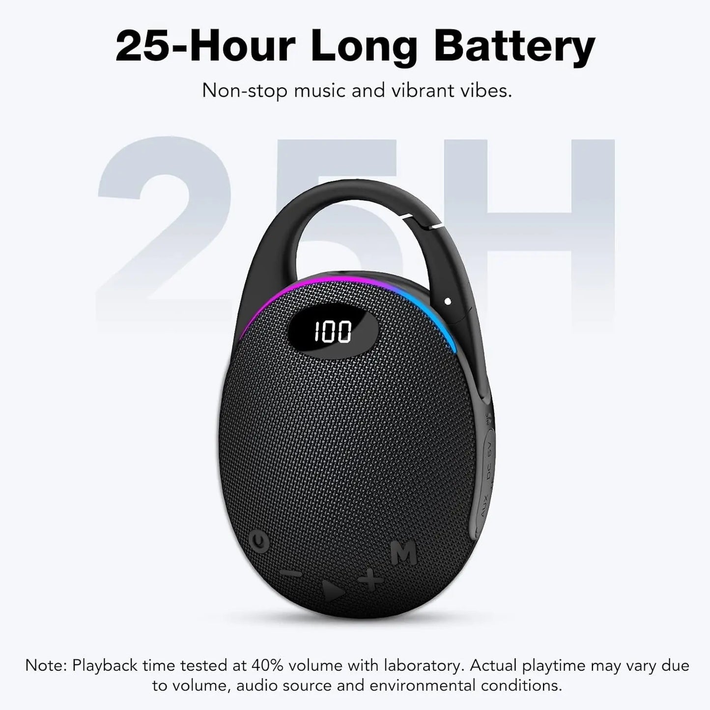 Portable Bluetooth Speaker, Mini Outdoor Bluetooth Speakers with HD Sound, LED Power Display, Big Pro Sound with Punchy Bass,Integrated Carabiner, 25H Playtime, RGB, TWS ,For Outdoor/Party/Travel