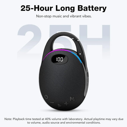 Portable Bluetooth Speaker, Mini Outdoor Bluetooth Speakers with HD Sound, LED Power Display, Big Pro Sound with Punchy Bass,Integrated Carabiner, 25H Playtime, RGB, TWS ,For Outdoor/Party/Travel
