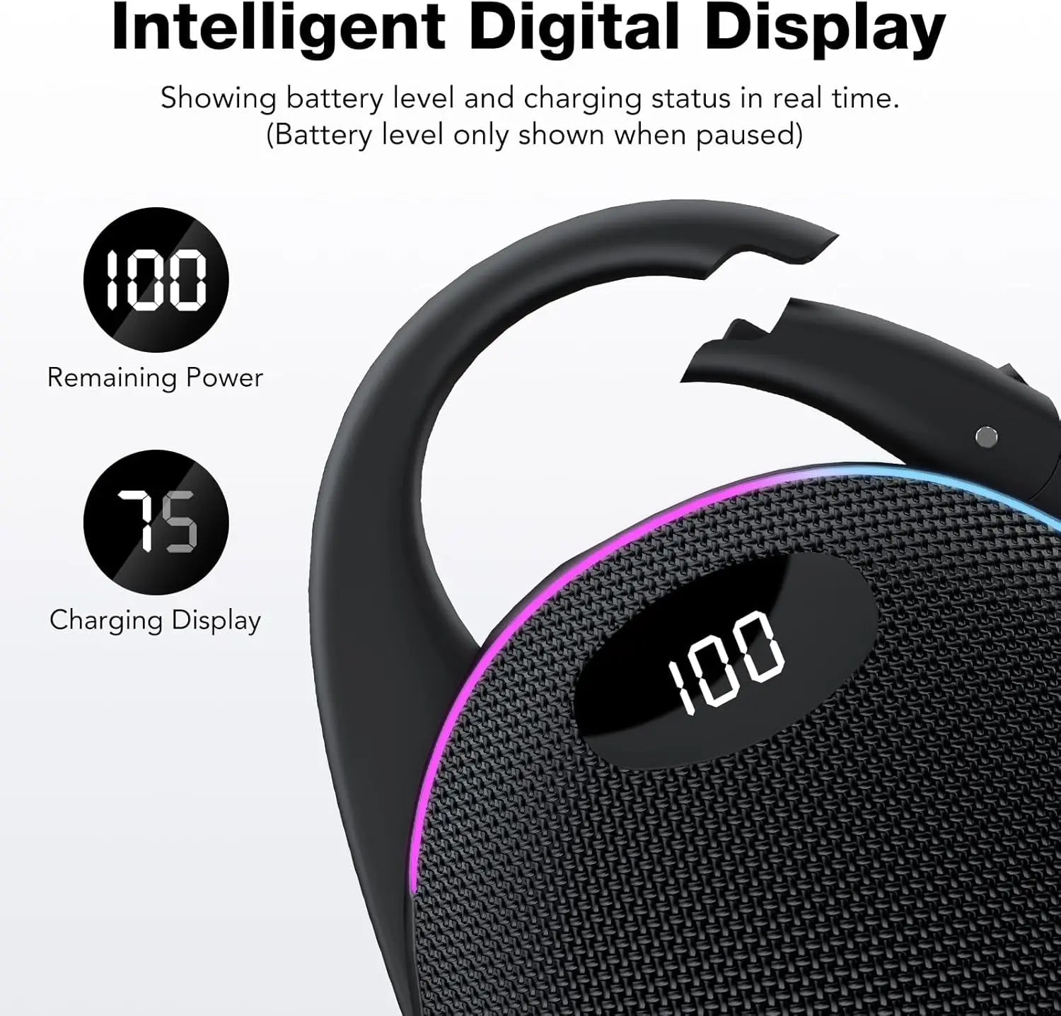 Portable Bluetooth Speaker, Mini Outdoor Bluetooth Speakers with HD Sound, LED Power Display, Big Pro Sound with Punchy Bass,Integrated Carabiner, 25H Playtime, RGB, TWS ,For Outdoor/Party/Travel