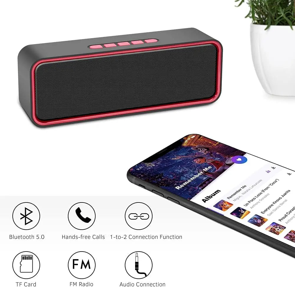 Portable Wireless Speaker, Bluetooth 5.0 Speaker with 3D Stereo Hifi Bass, 1500Mah Battery, 12 Hour Playtime (Red)
