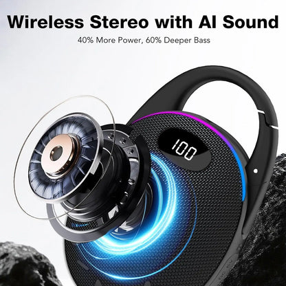 Portable Bluetooth Speaker, Mini Outdoor Bluetooth Speakers with HD Sound, LED Power Display, Big Pro Sound with Punchy Bass,Integrated Carabiner, 25H Playtime, RGB, TWS ,For Outdoor/Party/Travel